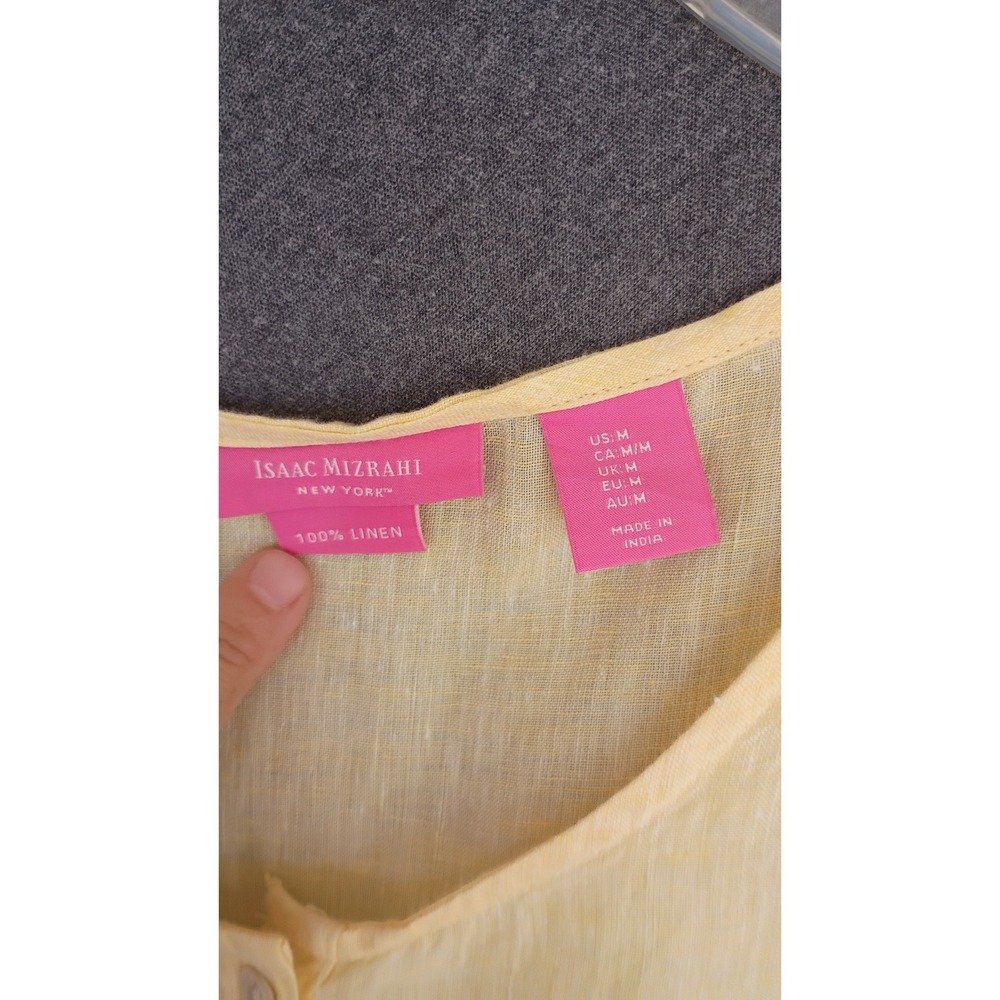 Isaac Mizrahi Yellow 100% Linen Sleeveless Peplum Button Front Top M Peasant - Picture 4 of 5